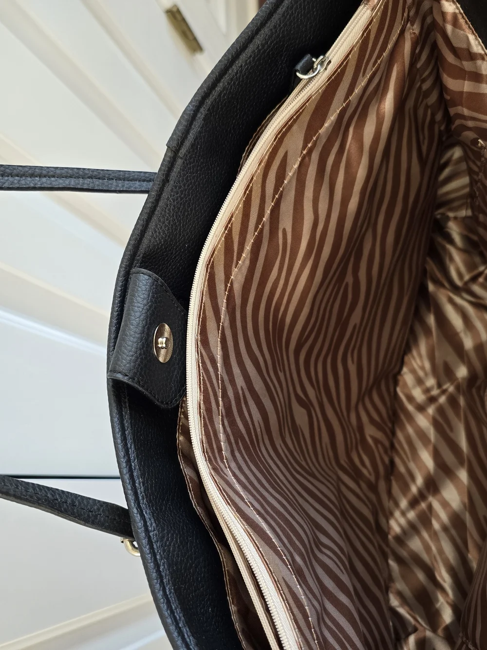 Dana Buchman Black Tote with Pink, Teal & Cream Stripes